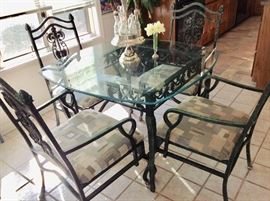 Wrought Iron/Glass Top Dining Table w/ 4 Chairs