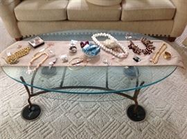 Wrought Iron & Glass Oval Cocktail Table