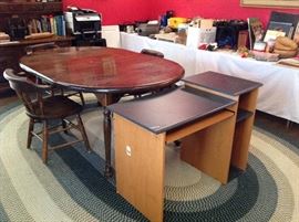 Small Computer Desk, Oval Dining Table w/ 3 Chairs, Nice Oval Area Rug