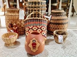 Authentic Native Indian Baskets and 1 hand carved Guord