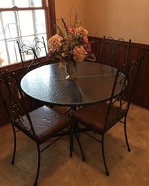 Iron & Glass Top Kitchen Table & Chairs 