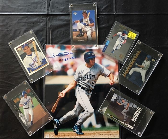 Johnny Damon Autographed 8x10 + Baseball Rookie Cards