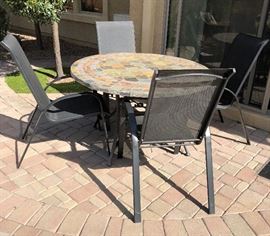 "The Dump" Slate Top Patio Table and 4 Slingback Chairs