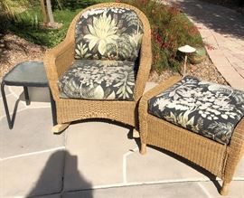 Wicker Rocker, Ottoman and Side Table