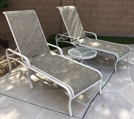 Pair Chaise Lounge (new mesh!), Side Table