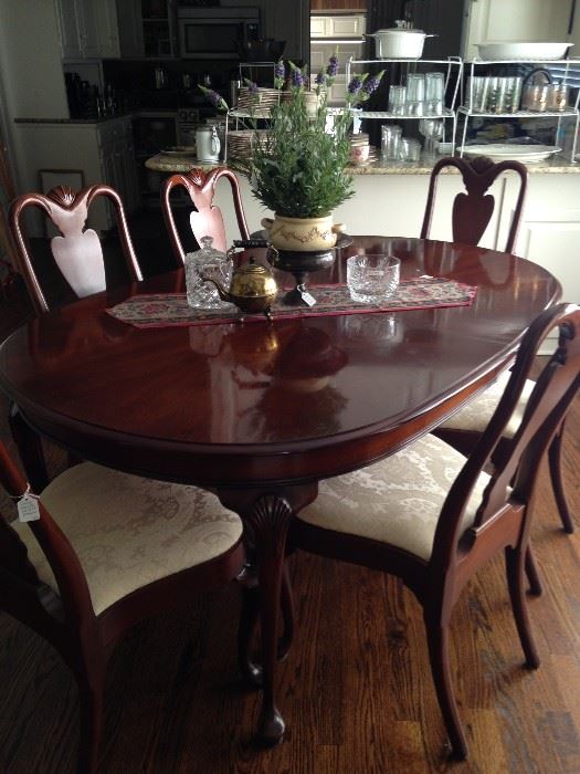 Oval table, six chairs, plus 2 arm chairs