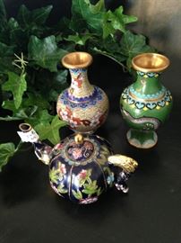Colorful vases and tea pot