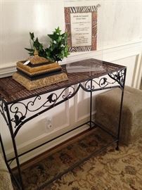 Sofa/entry table; one of two matching stools
