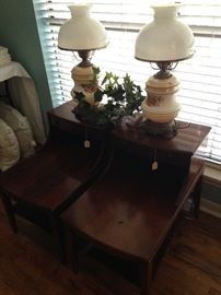 Two tier matching side tables and lamps