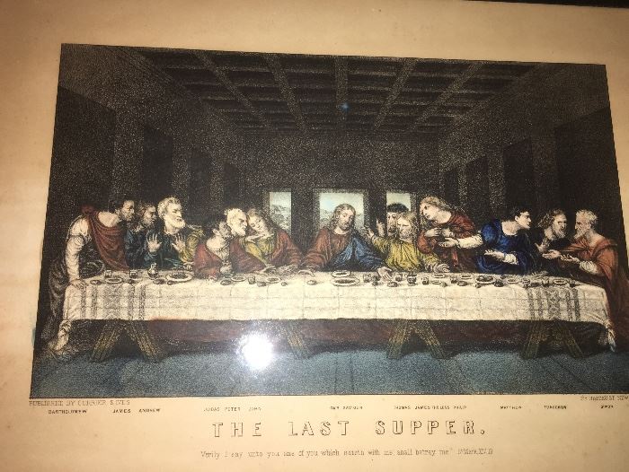 Old Currier & Ives "LAST SUPPER" hand colored