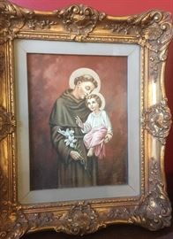 Old oil on canvas religious painting.