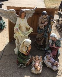 Large outdoor lighted nativity set.