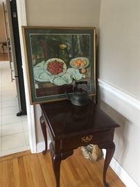 side table, picture, antique tea pot