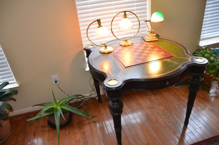 Chase half-circle and circle lamps; z-arm desk lamp, game table, various plants (all sold separately)