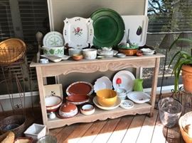 Reed Brothers table,pottery serving pieces