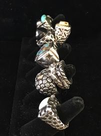 Malouf rings with the all important side view of these wonderful Texas designed pieces. A few with gold bezels.