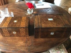 LARGE collection of antique decorative boxes.