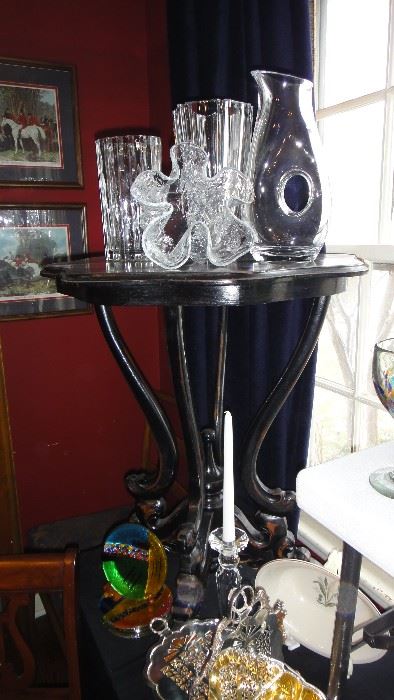 Black occasional Table, Crystal, vases, pitchers