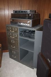 Vintage Zenith stereo and vintage industrial metal cabinet