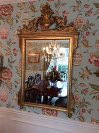 French Gold Gilt Mirror with Urn Crest