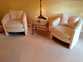 Pair of Small Round Club Chairs   Custom Fabric