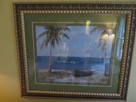 Beach Scene with Boat  Gold Frame