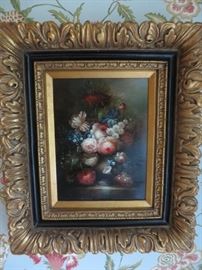 Floral Painting with Gold & Black Frame
