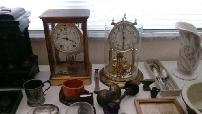 Clocks, amethyst door knob, small antiques, roseville