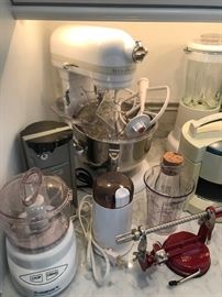 Kitchen Aid mixer, Cuisinart processor, and more.  Note, the Kitchen Aid has several hooks, pouring shield, etc, all included in the price.