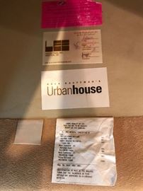 Label from Rock Kauffman's Urbanhouse sofa