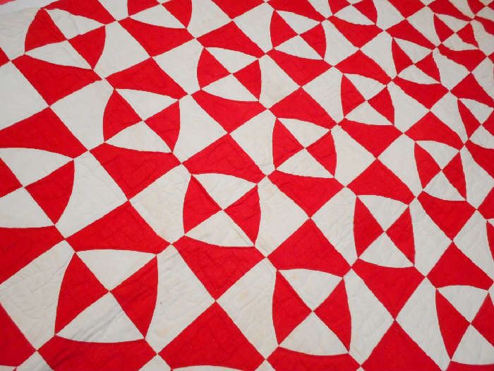 DATED 1800S RED AND WHITE QUILT