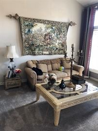 Living room set - family is keeping the tapestry and the torchiere