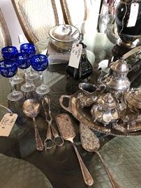 Bohemian Crystal Glasses, Silver and Silverplate 