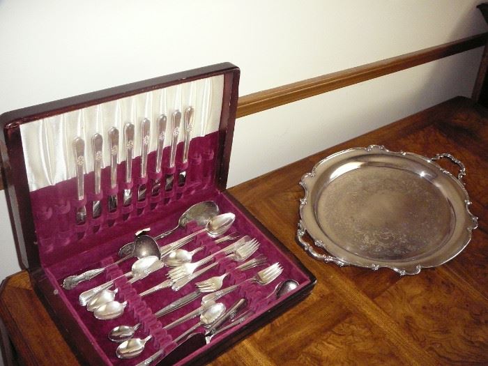 Silver plate Flatware and Serving Tray 