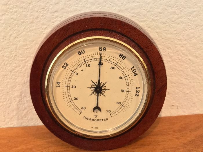 vintage thermometer France, wood framed