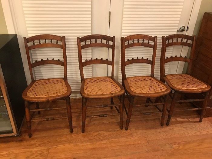 Set 4 Antique Caned Chairs