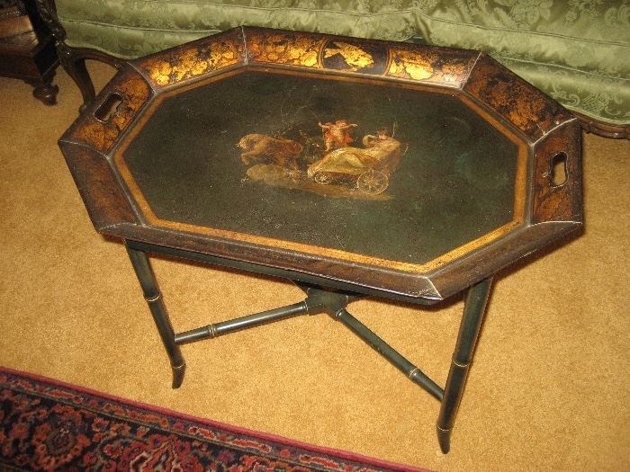 Antique tole tray table
