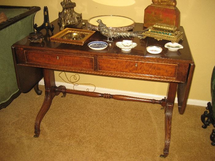 Antique English 2-drawer dropside library table