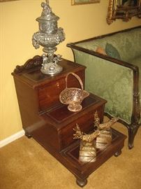 Antique English bedside step commode