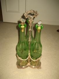 Antique silver-plate 3-bottle liquor set