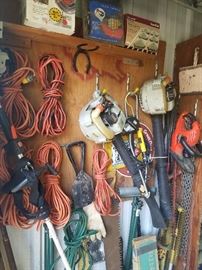 cords, blowers, lots of tools