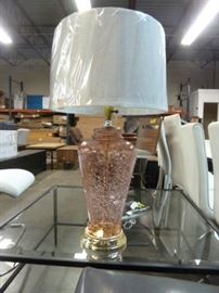 LARGE PINK GLASS TABLE LAMP