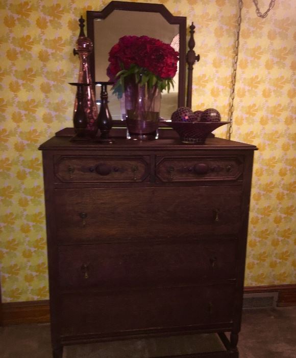 Early Century Chest Of Drawers w Swing Mirror, (has original key)