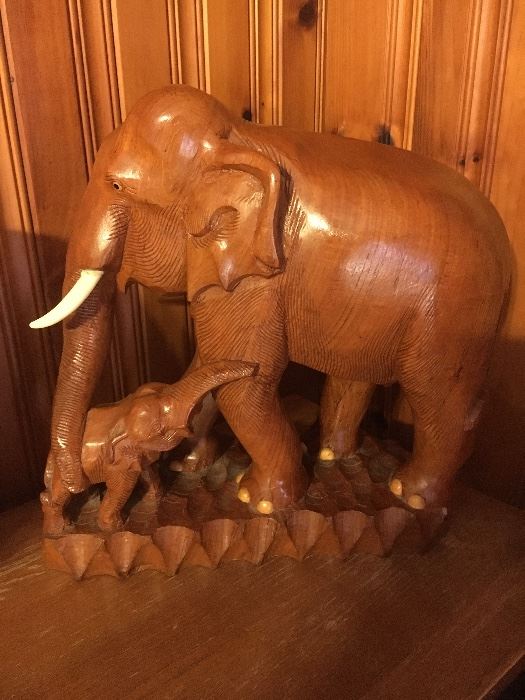 Hand Carved Teak Elephants, 18”