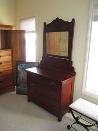 Antique dresser and wrought iron seat