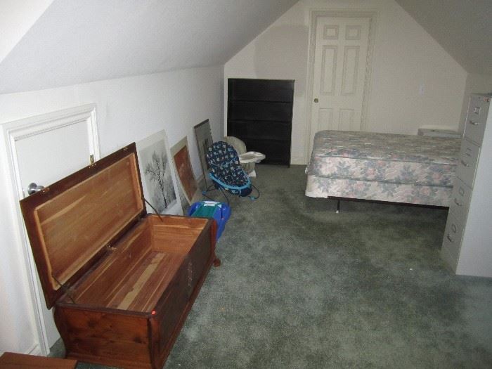 Cedar chest, file cabinets, baby items