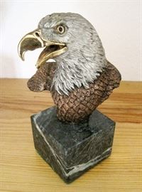 Limited edition mixed media metal sculpture of the bust of an eagle, #890/2500, entitled "Sentinel", by Kitty Cantrell (California), issued in 1990 by Legends, 6" x 4