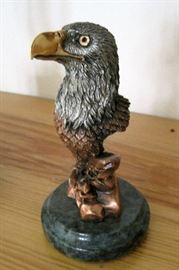 Limited edition mixed media metal sculpture of the bust of an eagle, #462/2500, entitled "Eagle's Realm", by Kitty Cantrell, issued in 1993 by Legends, 6" x 3" x 3"
