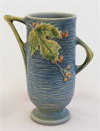 1941 Roseville Pottery Blue Bushberry Vase #29-6. Excellent condition, 6" tall. Guaranteed to be an original 1941 piece.