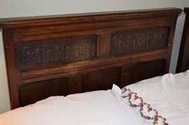Carved Oak Double King Bed Detail